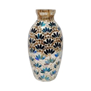Jarrón Artesanal Vietnamita con Incrustaciones de Madreperla y Patrón Floral, Elegante Maceta de Mosaico de Conchas para Decoración del Hogar - Product Image 1
