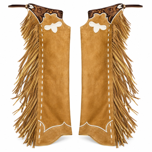 Chaps en cuir classiques de style western avec longues franges |   Chaps d'équitation en daim de qualité supérieure pour l'entraînement, la compétition et le ranch - Product Image 1