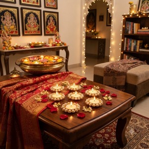 Supports de bougies chauffe-plat en filigrane métallique plaqué or, faits à la main, de luxe, écologiques, durables, avec perles exquises, pour Diwali, mariage et décoration intérieure - Product Image 4