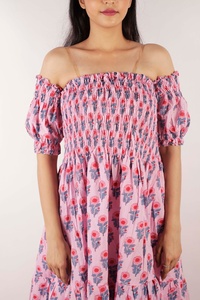 Robe longue en mousseline respirante, imprimée numériquement à la main, écologique, style indien, épaules dénudées, coupe trapèze, formelle pour femme - Product Image 3
