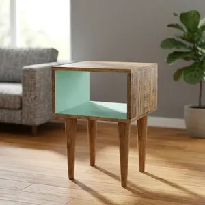 Mesa de Noche Rústica de Madera con Estante Abierto y Patas Altas Cónicas para Dormitorio - Product Image 1