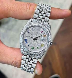 Montre à quartz de luxe pour homme avec diamants, boîtier carré de 41 mm, bracelet en acier inoxydable, analogique-numérique, verre saphir, boucle, usage quotidien, aiguilles - Product Image 2