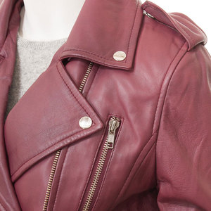 Nouvelle conception Veste moto en cuir véritable pour femme Manches longues Col montant Fermeture éclair Couleur unie Style automne - Product Image 5