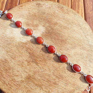 Anillo Ajustable de Latón Plateado con Gema de Cornalina Ámbar, Estilo Bohemio, Hecho a Mano, Étnico, Unisex, para Fiesta - Product Image 3