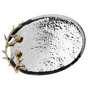 Bandeja Decorativa de Metal con Forma de Olivo, con Aceitunas Negras, Rama Dorada y Base Plateada, Diseño Mediterráneo Hecho a Mano - Product Image 4