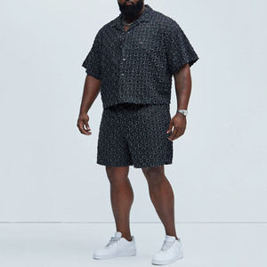 Men's <b>Geometric</b> Print Short Sleeve <b>Shirt</b> & Shorts Set Turn-Down Collar Casual Summer Wear Breathable Woven Polyester - Product Image 3
