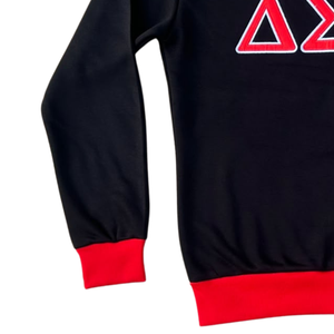 Wholesale DST Sorority <b>Sweatshirt</b> Women <b>Black</b> with Red Trim Greek Letter ΔΣΘ Crewneck Embroidery Apparel - Product Image 4