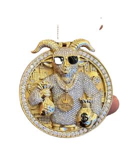 Pendentif pièce de monnaie en forme de tête de chèvre glacée en moissanite plaqué or unisexe, style hip-hop, pour dropshipping, collection Dollar Bag Party Wear - Product Image 1