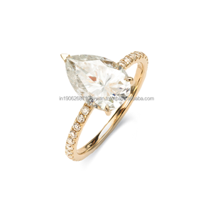 Juego de 2 anillos cultivados en laboratorio para mujer, corte redondo, Boda nupcial y joyería de compromiso de diamante Simple - Product Image 1