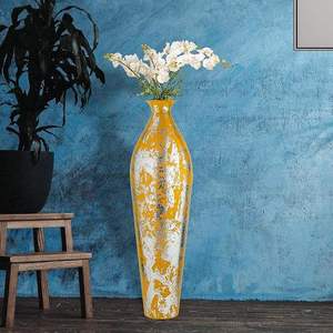 Luxury Handmade Metal Floor Vase Yellow Silver Finish Coastal Design Eco-Friendly Wedding Decorative Accent for Living Room Home - Product Image 6