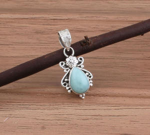 Collar de Plata de Ley 925 con Larimar Natural, Chapado en Platino, Estilo Vintage, Piedra de Delfín Azul Caribe, Gema Oceánica, Joyería Fina - Product Image 3