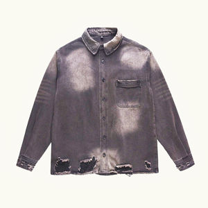 Chaqueta de mezclilla vintage desgastada con efecto ácido personalizada Up Felt para hombre, chaqueta de trabajo con botones. - Product Image 1