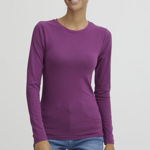 Camiseta de Manga Larga Holgada Informal de Moda para Mujer, Cuello Redondo, Color Sólido, 440g Poliéster/Algodón, Logotipo Personalizado - Product Image 5