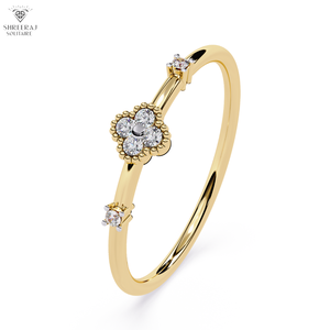 Bague de fiançailles minimaliste en or massif 18 carats avec diamant naturel véritable, motif floral, sertissage pavé, plaqué rhodium, certifiée IGI, vente en gros - Product Image 1