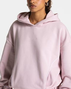 Ensemble de survêtement rose surdimensionné personnalisé pour femme avec passepoil contrastant – Qualité supérieure en molleton de coton : sweat à capuche et pantalon de survêtement large - Product Image 6