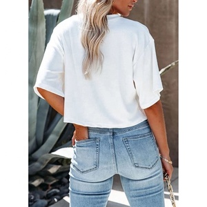Camisetas Cortas de Manga Corta para Mujer, Tallas Grandes, Ajustadas, Transpirables, con Estampado Digital, 100% Algodón, Hechas en Pakistán para el Verano - Product Image 5