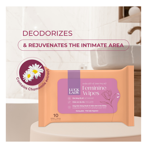 Lingettes humides pour l'hygiène féminine Luck Lady, parfum poudré, soin doux de la peau, paquet de 10 lingettes, lingettes intimes jetables pour les voyages - Product Image 4