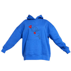 เสื้อสเวตเตอร์มีฮู้ดสีฟ้าสำหรับเด็กผู้หญิงพร้อมลายพิมพ์รูปหัวใจแขนยาวผ้าฝ้ายลำลองสำหรับเด็กสวมใส่ในฤดูใบไม้ร่วง - Product Image 1