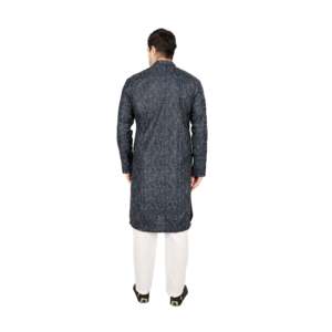 Conjunto de Kurta de Satén Bordado de Diseñador para Hombre en Azul-TMEN03-03-S - Product Image 3