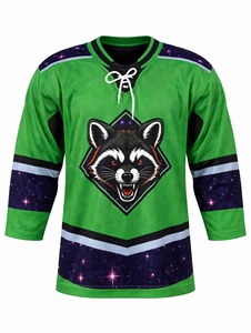 Camiseta de Hockey sobre Hielo Personalizada por Sublimación, Color Verde Lima, Estilo Vintage con Cordones, Diseño de Mascota de Mapache Espacial, Camiseta Deportiva de Secado Rápido para Entrenamiento - Product Image 1