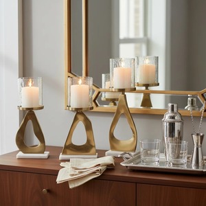 Premium Aluminum Marble & Glass 3 Pcs <b>Candle</b> Holder Set Elegant Modern Decorative <b>Candle</b> Stands for Home Wedding At <b>Cheap</b> Price - Product Image 2