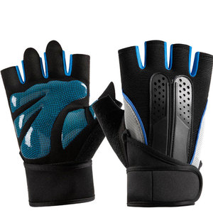 Gants de cyclisme demi-doigts respirants en PU, unisexes, noir, blanc, bleu, design à panneaux, style à enfiler, ajustement universel - Product Image 4