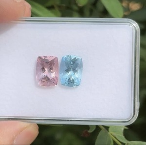 Aigue-marine naturelle et morganite 6,55 carats, pierres précieuses taillées en coussin de 11x8 mm pour la fabrication de bijoux fins et de boucles d'oreilles - Product Image 4