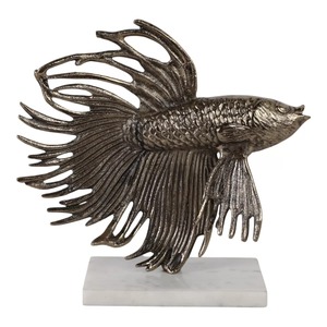 Sculpture de poisson Betta en bronze 9,5x10x3,5 pouces, décoration artistique faite à la main pour table, décoration contemporaine pour salon - Product Image 4