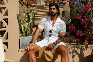 Ensemble décontracté pour homme, chemise à manches courtes et short assorti imprimé cocotier, tenue de plage estivale colorée, ensemble deux pièces pour homme - Product Image 3