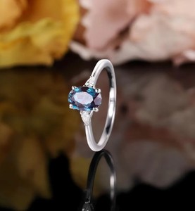 Bague de fiançailles en argent sterling 925 plaqué or rose Alexandrite, pierre précieuse à changement de couleur, bijoux élégants pour mariage et fête - Product Image 3