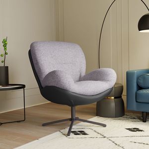 Poltrona Girevole a 360 Gradi, Design Moderno in Ciniglia, Comoda Sedia Lounge in Ecopelle Nera con Base in Metallo per Soggiorno - Product Image 1
