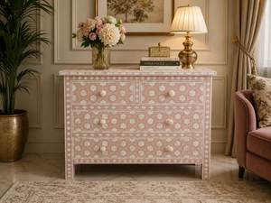 Commode rectangulaire moderne en os incrusté, à poser au sol, motif floral, personnalisée, artisanale, décoration intérieure indienne, respectueuse de l'environnement - Product Image 5