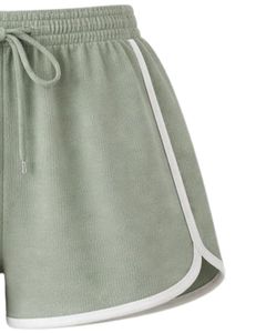 Sage Green Women Camisole And Shorts Set Summer Two Piece Outfit Cotton Blend Crop <b>Top</b> Ruched Tie Front Drawstring Shorts Casual - Product Image 5