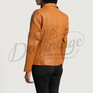 Premium Women Tan Real Leather Blazer <b>Quilted</b> Diamond <b>Pattern</b> Slim Fit Soft Sheepskin Business Casual Leather <b>Jacket</b> Coat - Product Image 5