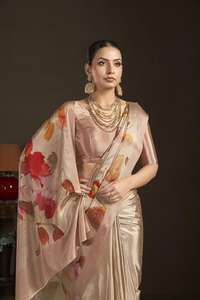 Sari en crêpe de soie à imprimé numérique floral prêt-à-porter avec chemisier cousu, sari traditionnel indien - Product Image 5