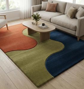 Luxury Modern Abstract Color <b>Block</b> Hand Tufted Wool Anti-Slip Medium Pile Area Rug Soft Commercial Cotton Canvas Backing Living - Product Image 1