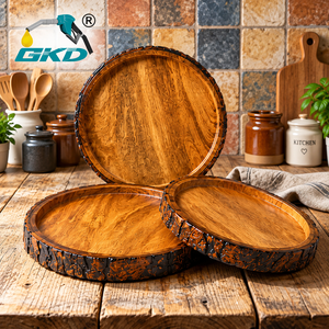 Ensemble de plateaux de service en bois de manguier CKD Wabi-Sabi, 3 plateaux faits à la main avec bord en écorce, design chinois traditionnel, décoration pour la maison et les fêtes - Product Image 2