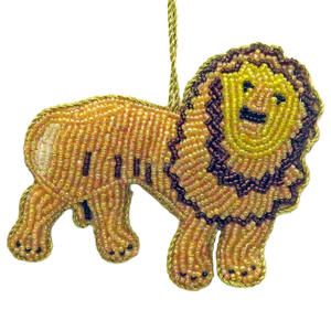 Ornement suspendu tendance en acier inoxydable Safari Spark, fait main, brodé de sequins en forme de lion, décoration de chambre d'enfant sur le thème de la jungle, cadeau d'exportation - Product Image 1