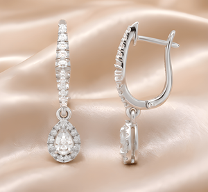 Lab Grown Diamond Hoop Drop <b>Earrings</b> | Pear Shape Dangle <b>Earrings</b> | Luxury <b>Fine</b> Jewelry for Women - Product Image 2