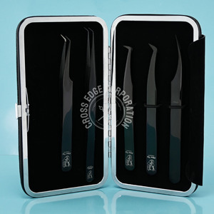 Kit de pince à épiler d'extension de cils en gros, segment de volume classique incurvé à 45 degrés, cils faits à la main, pince à épiler à pointe en fibre - Product Image 1