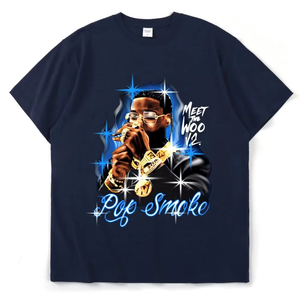 T-shirt à manches courtes et col rond pour homme Pop Smoke Meet The Woo V2, bleu marine, imprimé numérique, style streetwear, tissu jersey - Product Image 4