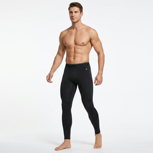 Men's Full Length <b>Compression</b> <b>Leggings</b> Solid Black Elastic Waist Spandex Nylon Sportswear - Product Image 4