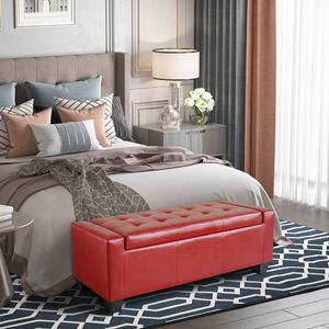 Panca Contenitore Imbottita in Ecopelle da 128 cm, Rosso Brillante, per Casa, Ufficio e Ingresso, Salvaspazio - Product Image 2