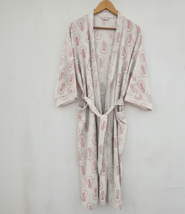 Kimono en coton tissé imprimé à la main, peignoir imprimé du Rajasthan en pur coton, robe de nuit de luxe faite à la main pour femmes - Product Image 5