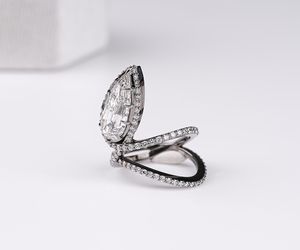 Unique <b>Snake</b> Serpent Engagement <b>Ring</b> Lab Grown Diamond <b>Snake</b> <b>Ring</b> Step Cut Pear Teardrop <b>Ring</b> 14K Black Gold <b>Ring</b> Pinky Finger - Product Image 6