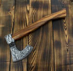 High Quality Carbon Steel Builder's Hatchet with Wood Handle 4 3/4 in Blade <b>Leather</b> Sheath-Outdoor Survival <b>Tool</b> - Product Image 1