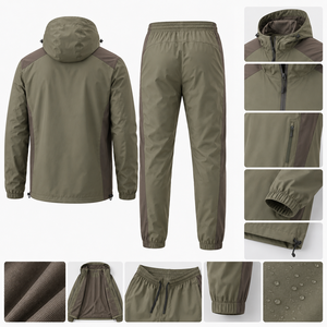 Survêtement léger à capuche imperméable et respirant, écologique, uni, unisexe, en tissu polyester Ripstop, avec empiècements à manches raglan - Product Image 4