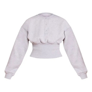Ensemble de sweat-shirt en tricot gris pour femme avec logo personnalisé, col rond, manches longues, coupe ample, couleur unie, décontracté, à porter toute l'année - Product Image 6