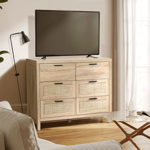 Cómoda DreamCraft de Madera Natural con 6 Cajones y Superficie de Ratán, Hecha en Vietnam para Dormitorio - Product Image 5