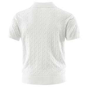 เสื้อกอล์ฟแบบลำลองสำหรับธุรกิจเสื้อโปโลแขนสั้นปกกระดุมคอเสื้อสายถักสำหรับผู้ชายดีไซน์โลโก้แบบออกแบบได้ตามต้องการฤดูร้อน - Product Image 4